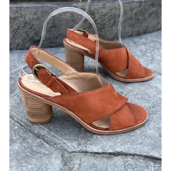 Madewell Ruthie Criss Cross Sandal Women’s 7.5 Leather Sling Back 3 Inch Heel - Picture 2 of 14